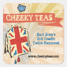 Brittisk flagga teabag-etikett med blandad teas fyrkantigt klistermärke