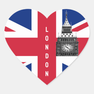 Brittisk flaggsticker, London, Big Ben, Storbritan Hjärtformat Klistermärke