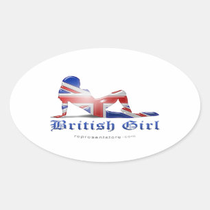Brittisk flickaSilhouetteflagga Ovalt Klistermärke