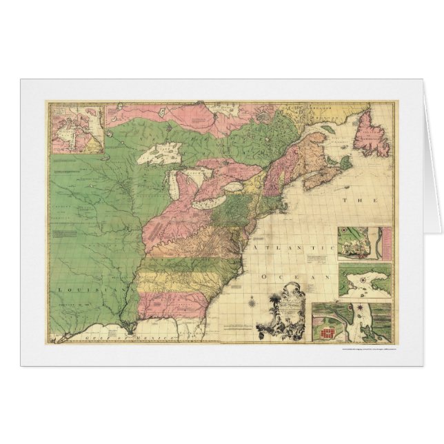 Brittisk & franskAmerika karta - 1775 Hälsningskort (Framsidan Horizontal)