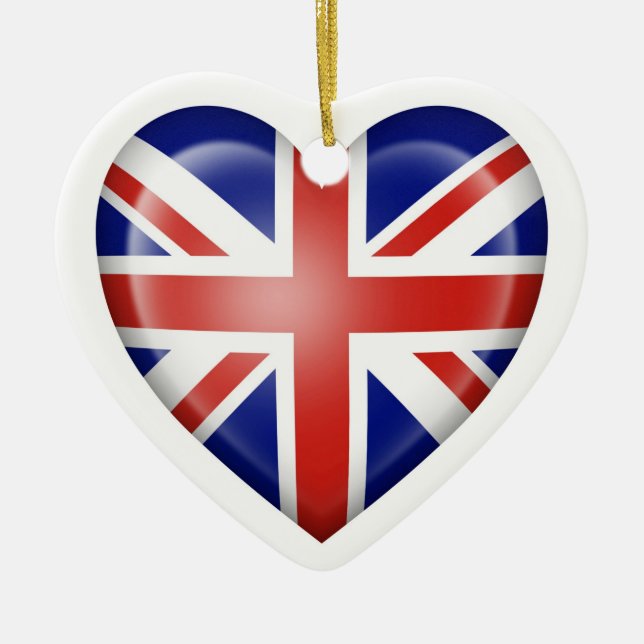 Brittisk hjärtaflagga på vit julgransprydnad keramik (Framsidan)