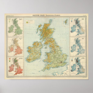 Brittisk Islesvegetation & klimatkarta Poster