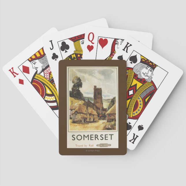 Brittisk järnväg affisch för historisk byplats spelkort (Baksidan)