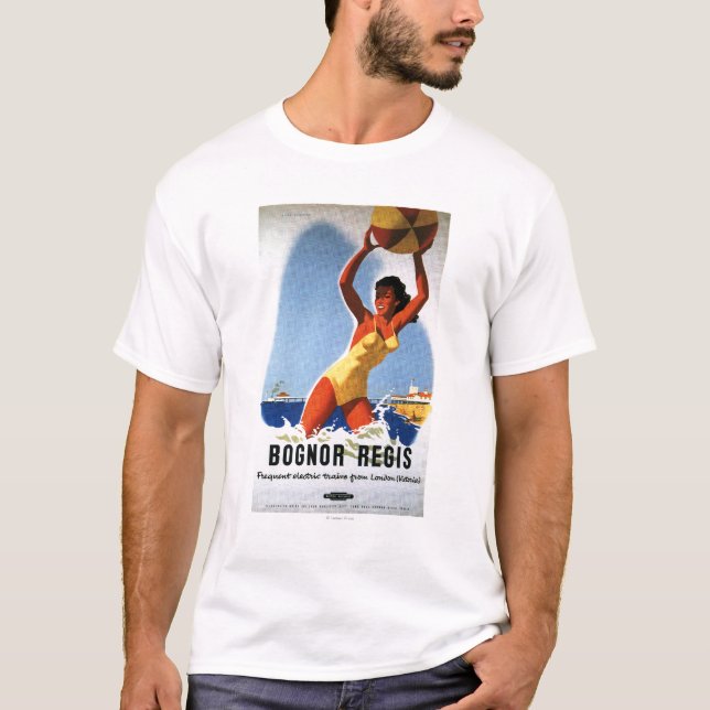 Brittisk järnvägflicka och Beachball affisch Tee Shirt (Framsida)