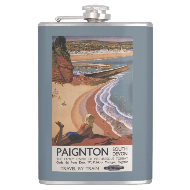 Brittisk järnvägflicka som tittar över en klippa fickplunta (Framsidan)