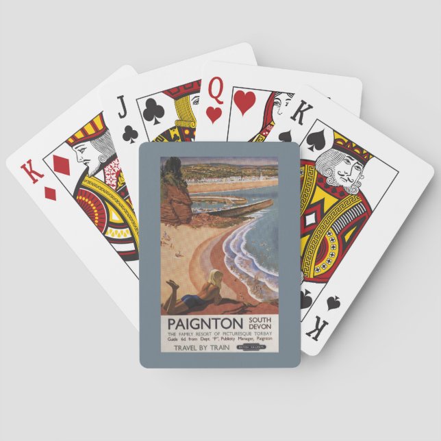 Brittisk järnvägflicka som tittar över en klippa spel kort (Baksidan)