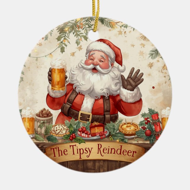 Brittisk julfest Santa i puben Julgransprydnad Keramik (Framsidan)