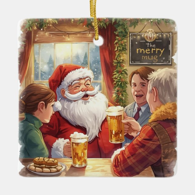 Brittisk julfest Santa på puben Julgransprydnad Keramik (Framsida)