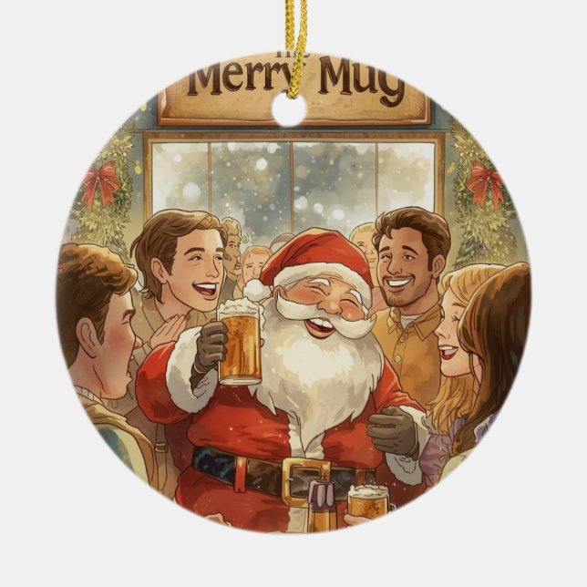 Brittisk julfest Santa på puben Julgransprydnad Keramik (Framsidan)