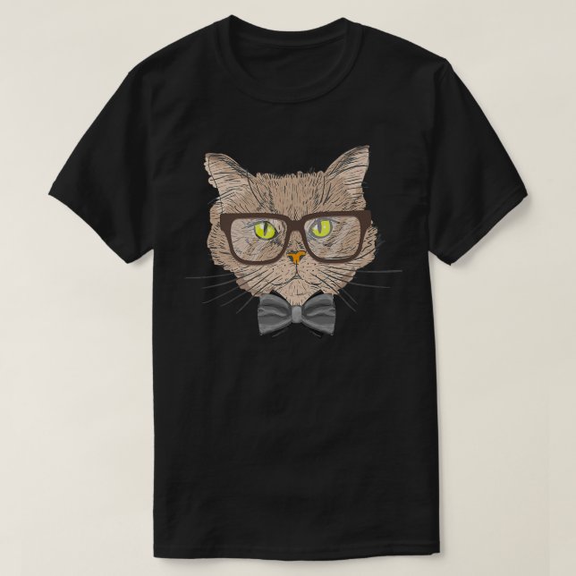 Brittisk katt i glasögon med en Bow I Kärlek Cat F T Shirt (Design framsida)