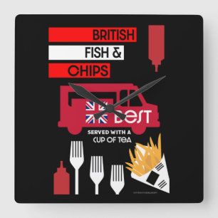 Brittisk klassisk fisk och Chip Fyrkantig Klocka