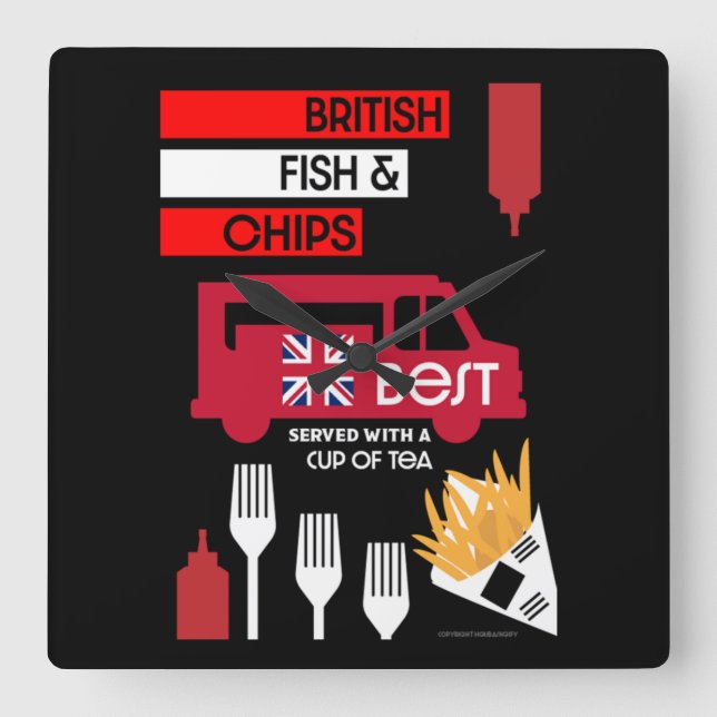 Brittisk klassisk fisk och Chip       Fyrkantig Klocka (Framsida)