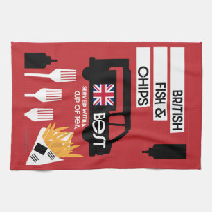 Brittisk klassisk fisk och Chip Kökshandduk