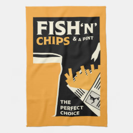Brittisk klassisk fisk och Chip Kökshandduk