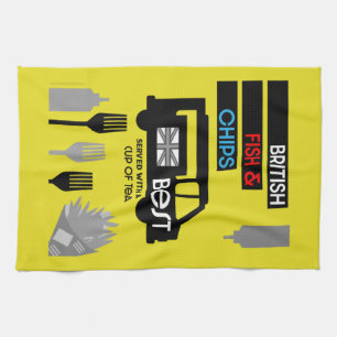 Brittisk klassisk fisk och Chip Kökshandduk