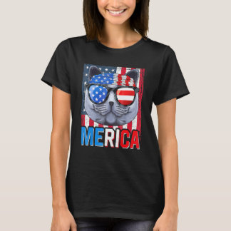 Brittisk Korthår Merica 4:e Juli Katt Amerikansk T Shirt