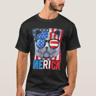 Brittisk Korthår Merica 4:e Juli Katt Amerikansk T Shirt
