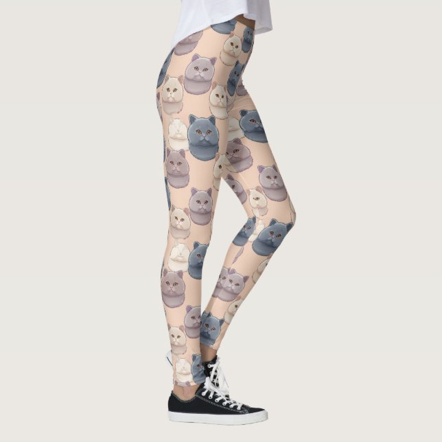 Brittisk Korthår Söt Kattälskare Mönster Leggings (Höger)