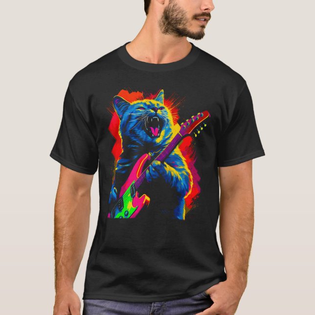 Brittisk Korthårskatt Gitarrmusik T Shirt (Framsida)