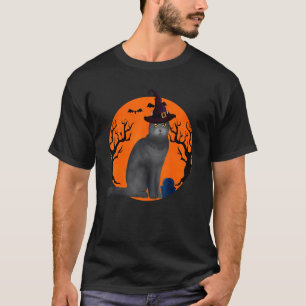Brittisk korthårskatt Halloween-häxa hatt och måne T Shirt
