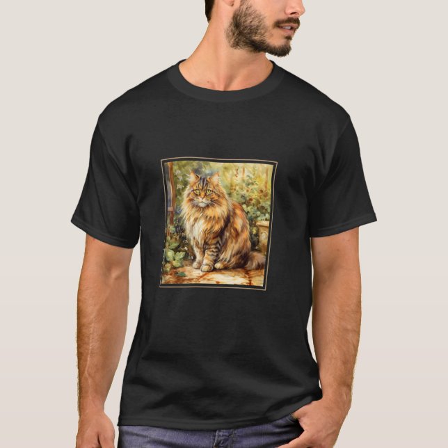 Brittisk långhårig katt trädgård blommor målning h t shirt (Framsida)