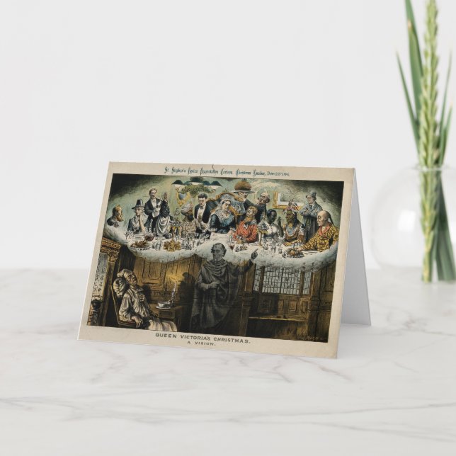 Brittisk middag för Scrooge drottningVictoria jul Helgkort (Framsida)