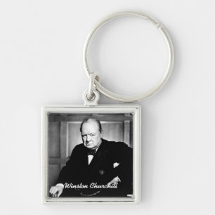 Brittisk premiärministerherr Winston Churchill Fyrkantig Silverfärgad Nyckelring