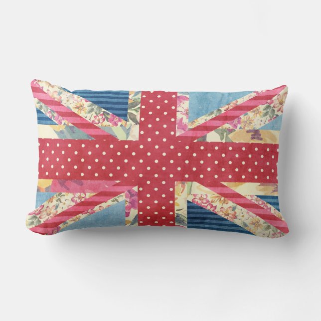 Brittisk shabby chic för flaggatäcke | lumbarkudde (Framsida)