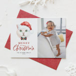 Brittisk Shorthair Cat Santa Red Photo-jul Helgkort<br><div class="desc">God Jul! Skicka önskemål till familj och vänner med ett julfotoport med katttemat. Den har en vattenfärgad illustration av en söt vit brittisk shorthair-katt med en julhatt och tartanbågslips. Anpassa genom att lägga till ett foto,  namn och annan information. Det här jullokerkortet är perfekt för kattälskare och husdjursägare.</div>