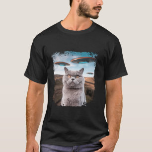 Brittisk Shorthair Cat Selfie med Alien UFO T Shirt