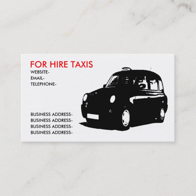 Brittisk taxi visitkort (Framsida)