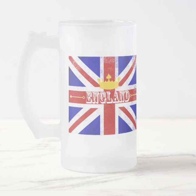 Brittisk Themed bekymrad flagga England för Frostat Ölglas (Vänster)
