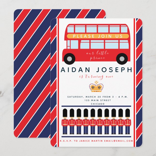 Brittisk Themed inbjudan (Fram/baksida)