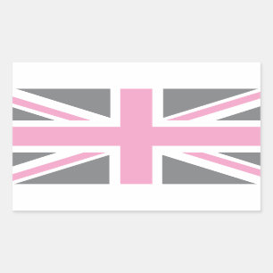 Brittisk (UK) flagga för rosa jack för grå fär Rektangulärt Klistermärke