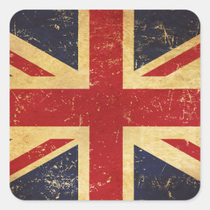 Brittisk Union Jack Flagga Vintage Fyrkantigt Klistermärke
