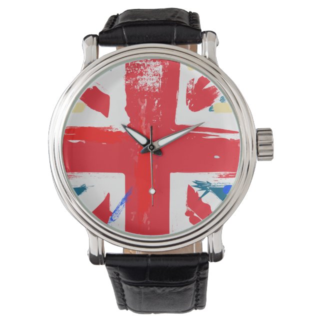 Brittisk Union Jack Flagga Vintage Sliten Armbandsur (Framsida)
