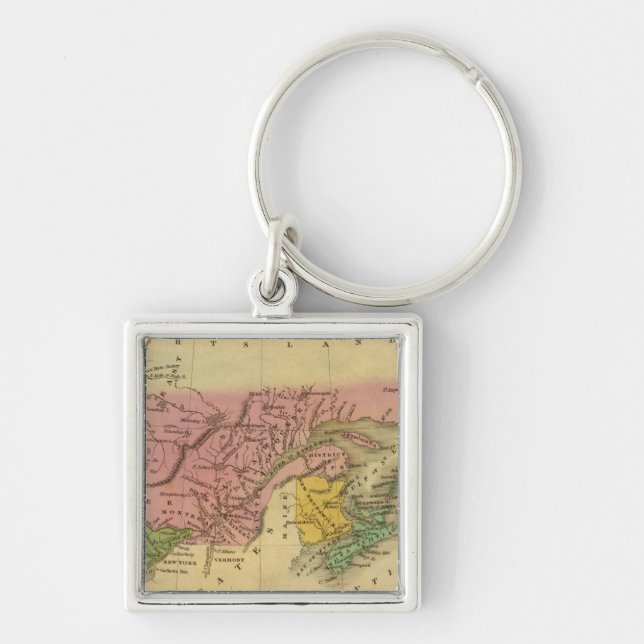 Brittiska Amerika Fyrkantig Silverfärgad Nyckelring (Framsidan)