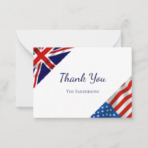 Brittiska amerikanska Flaggor Bröllop Tack Anteckningskort