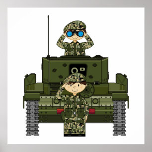 Brittiska armésoldater och tankaffisch poster
