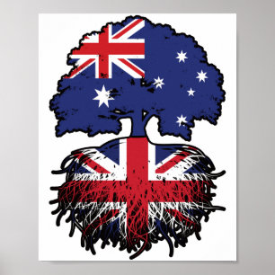 Brittiska australiska Australien Träd Roots Flagga Poster