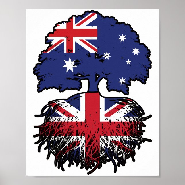 Brittiska australiska Australien Träd Roots Flagga Poster (Framsidan)
