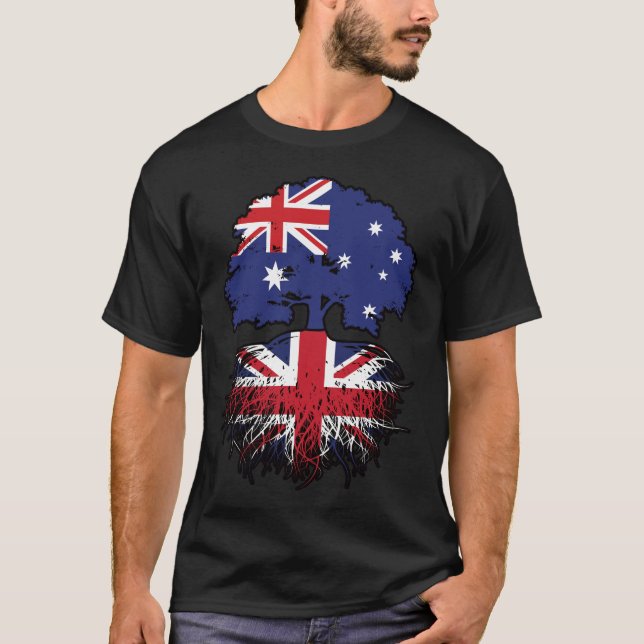 Brittiska australiska Australien Träd Roots Flagga T Shirt (Framsida)