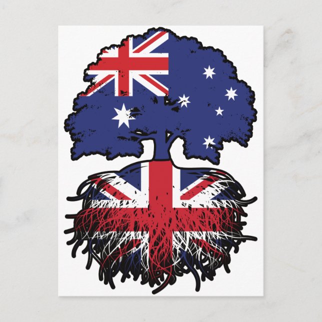 Brittiska australiska Australien Träd Roots Flagga Vykort (Framsida)