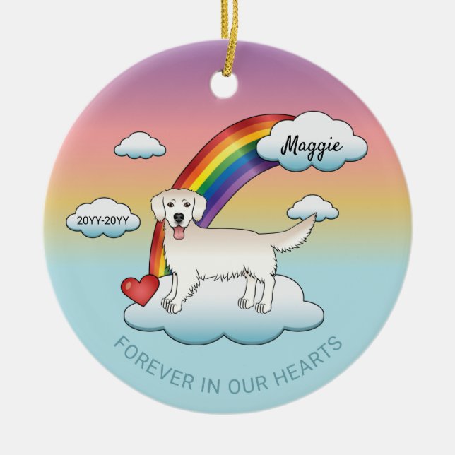 Brittiska Cream Golden Retriever Rainbow Memorial Julgransprydnad Keramik (Framsidan)