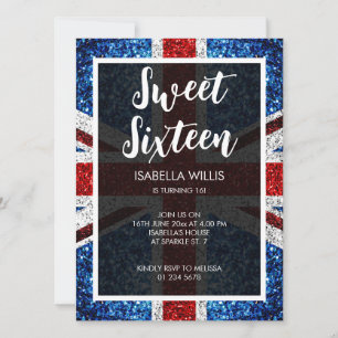 Brittiska flagga: röd, vit elegant Sweet 16 Inbjudningar