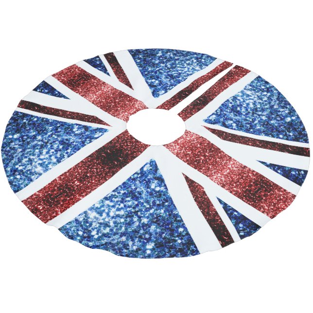 Brittiska flagga - röda och blå gnistor glitter julgransmatta borstad polyester (Vinklad)