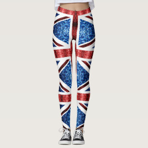 Brittiska flagga - röda och blå gnistor glitter leggings
