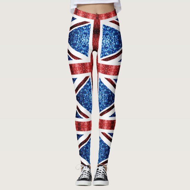 Brittiska flagga - röda och blå gnistor glitter leggings (Framsida)