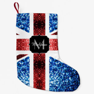 Brittiska flagga - röda och blå gnistor glitter Mo Liten Julstrumpa