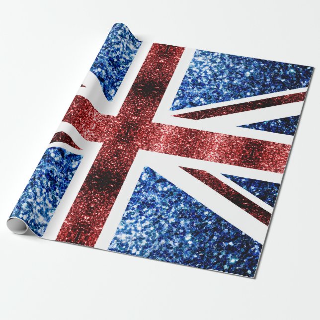 Brittiska flagga - röda och blå gnistor glitter presentpapper (Utrullad)